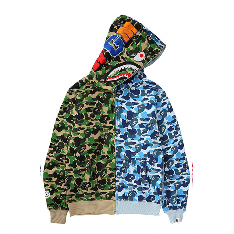 New Bape Shark Head Ape Head 3D Sweatshirt Jacket with Zipper to the Top, Printed Hoodie, Colors All in Western Style