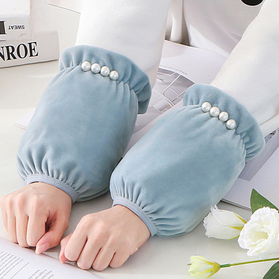 秋冬家务红色防污护袖套绒布短款袖头学生儿童套袖成人防脏手袖女