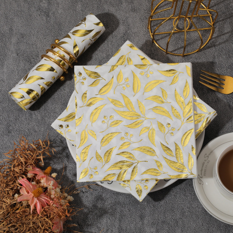 Gold Leaf Napkin Printed Square Napkin Party Napkin High-End Restaurant Disposable Napkin Gold Leaf Napkin Printed Square Napkin Party Napkin High-End Restaurant Disposable Napkin