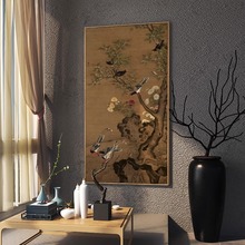 仿古吉祥花鸟画卷轴国画复制品明代吕纪桂菊山禽图画心临摹装饰画