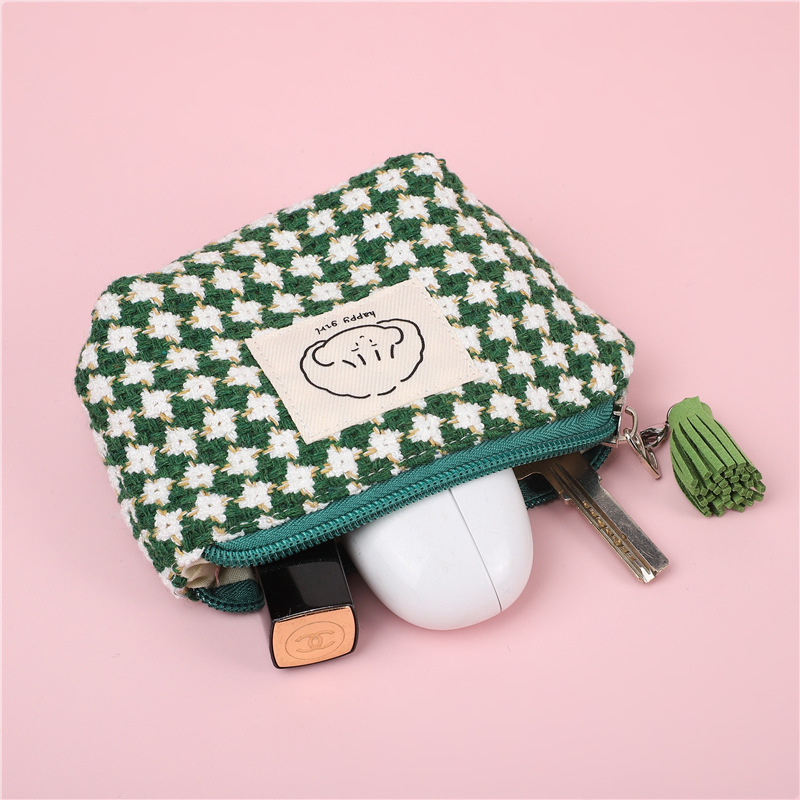 Japón y Corea del Sur lindos bolsos de cambio simple plaid chica gran capacidad portátil pequeño lápiz labial bolsa de llaves bolsa de almacenamiento de auriculares