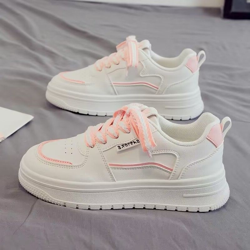 Zapatos de skate de viento universitario 2026 de otoño color contrastante malla transpirable zapatos blancos pequeños zapatos casuales de mujer con suela gruesa image 3