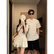 2025夏季新款情侣装休闲一衣一裙女连衣裙男短袖短袖衬衫