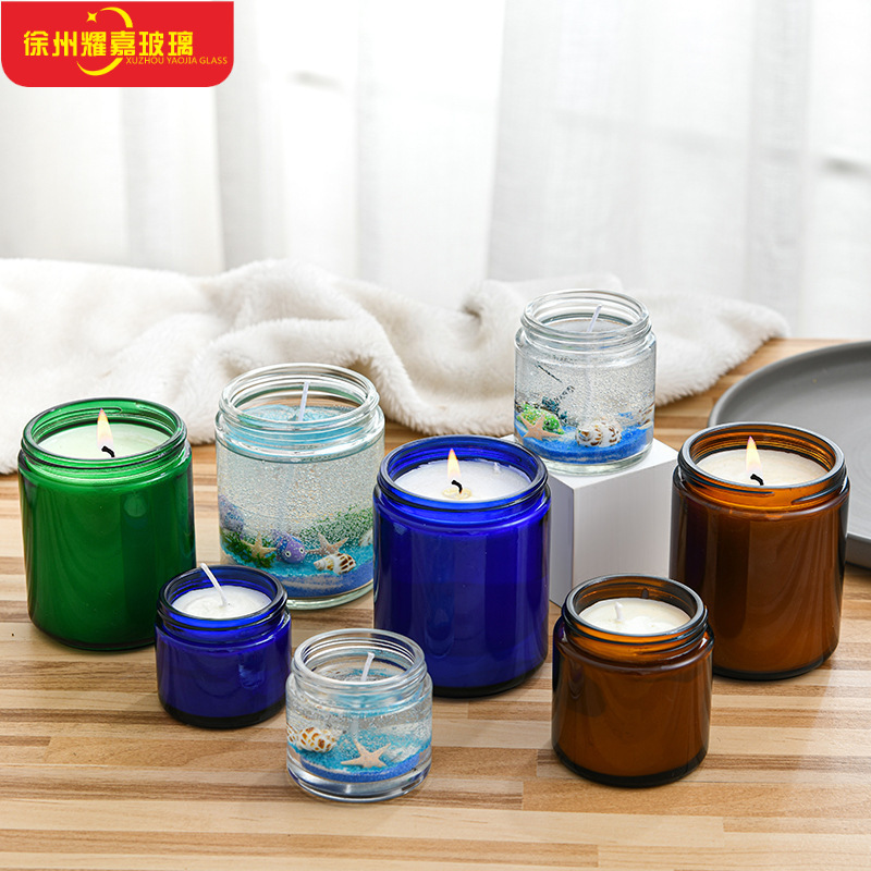 批发茶色香薰瓶蜡烛台玻璃罐茶色大口蜡烛玻璃杯香薰杯烛台玻璃瓶