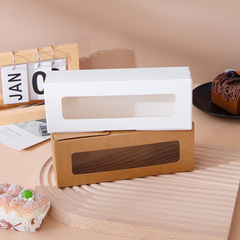 Rectangle window transparent flip-top baking packaging dessert box brown kraft paper macaron box biscuit candy box