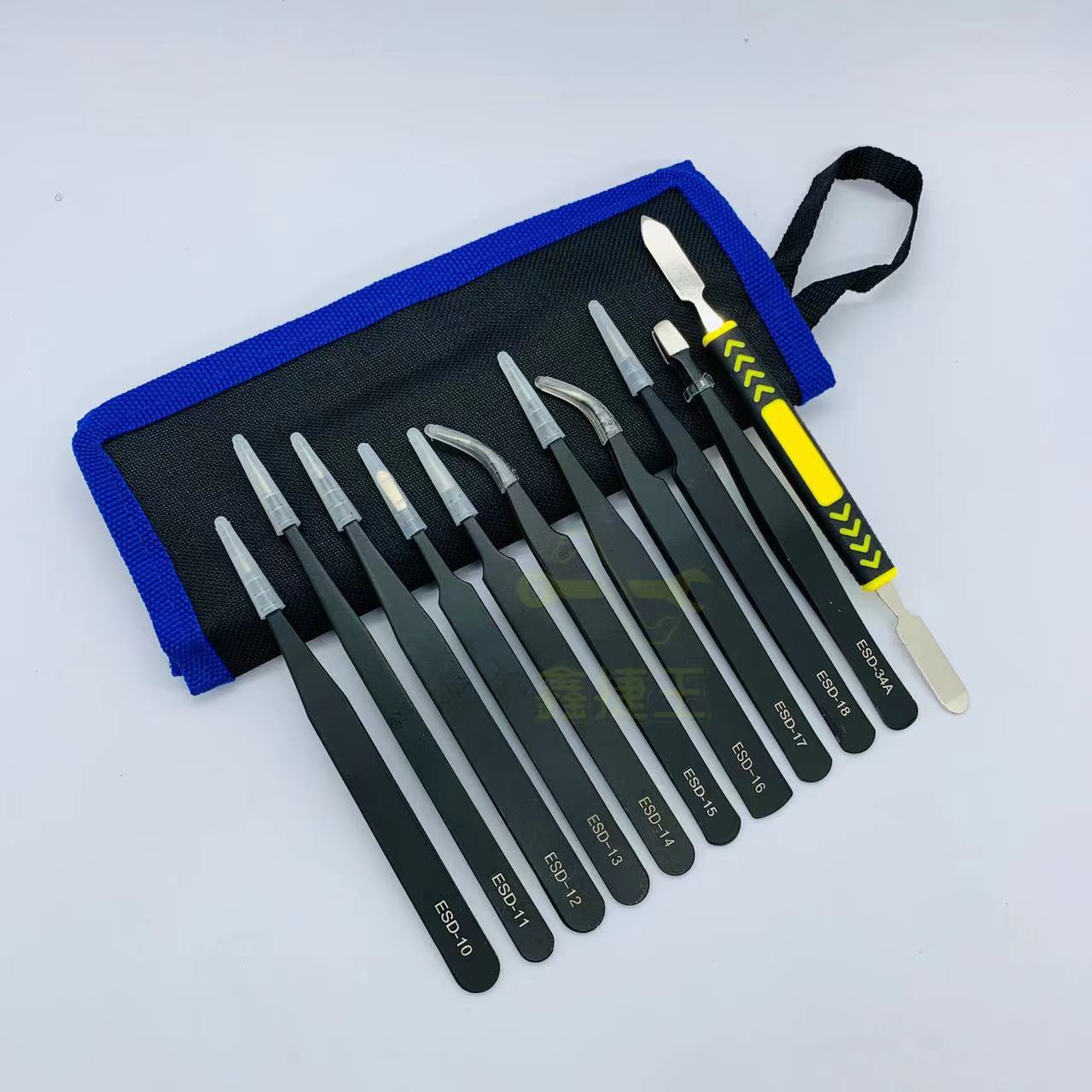 黑色镊子全套ESD不锈钢弯尖头防静电维修工业加厚DIYESD防静电