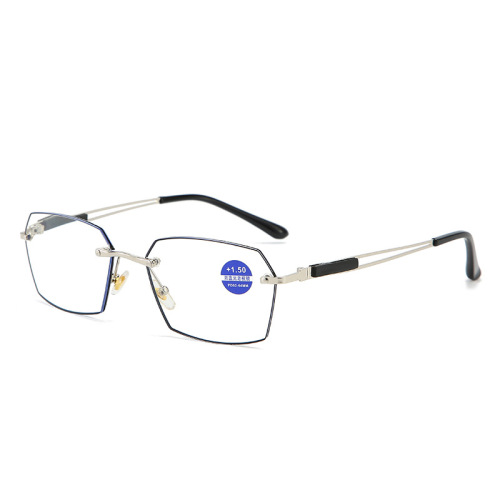 New Fashion Ultra-Light Frameless Reading Glasses High-End Men's Blue Light Blocking Casual Business Polyhedral Lightweight Metal Frame