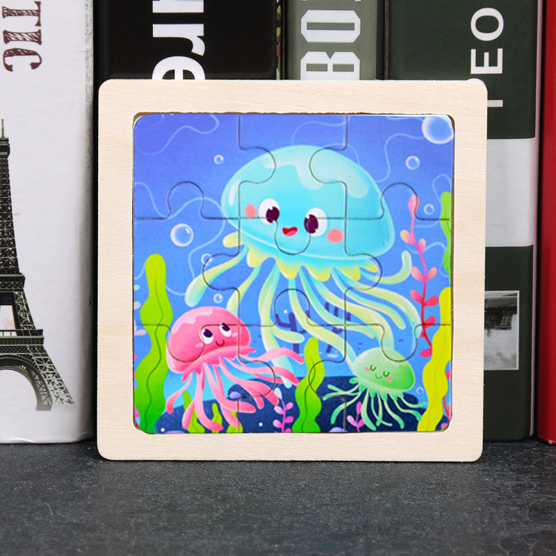 Puzzle pequeño plano de madera de 9 piezas Animal Ocean Traffic Kindergarten Educación temprana Juguetes educativos Puzzle simple de entrada