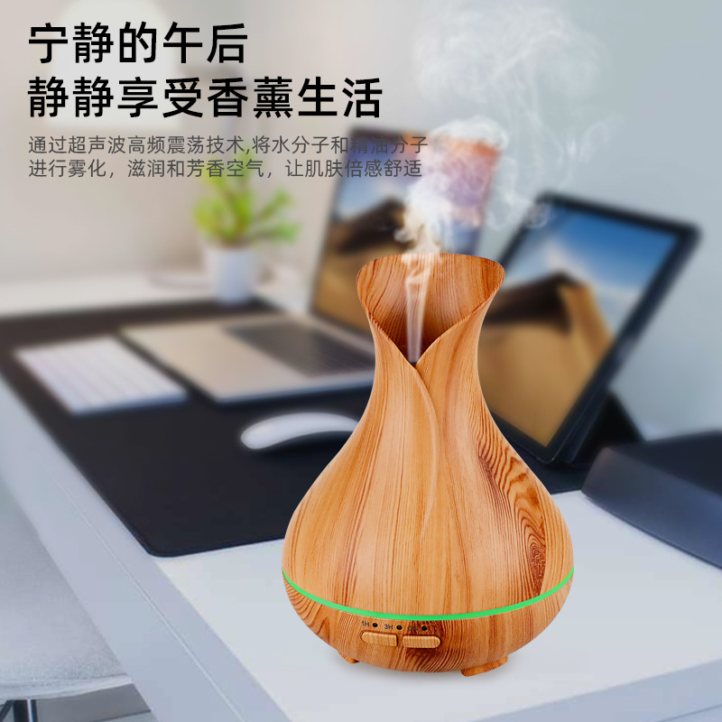 2022 nuevo USB jarrón mecánico de madera ligera aromaterapia grano hogar interior ultrasónico aceite esencial agua oxígeno máquina aromaterapia