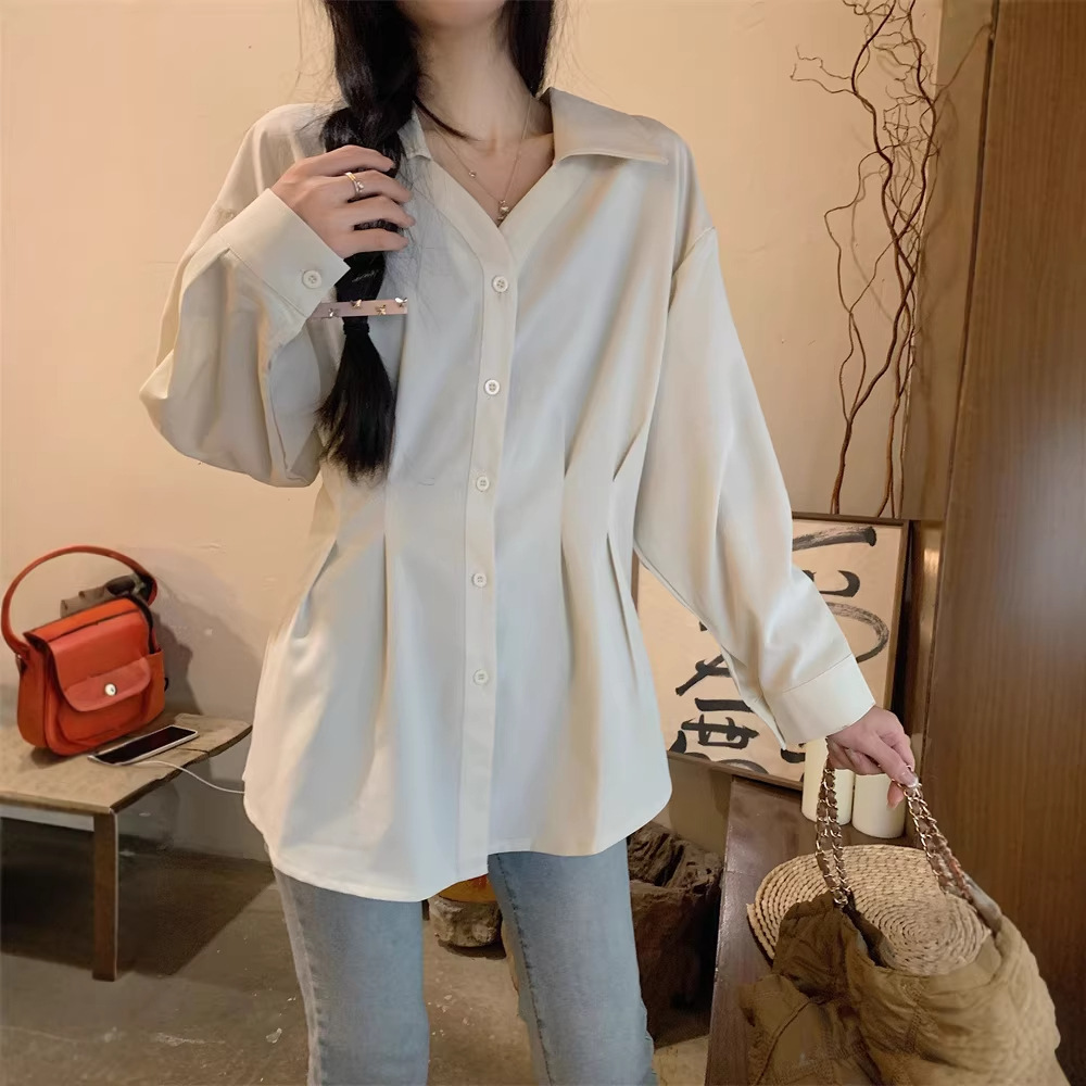 Cross-Border E-Commerce Design-Inspired Jk Long-Sleeve Shirt for Women, Waist-Cinching Blouse, Unique Design Top, Japanese-Style Shirt