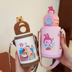 新しい子供用人形ダブルドリンク魔法瓶カップ、見た目の良い女性用、ストロー付き316ステンレス鋼、ストレートドリンク、スナップオン蓋付きウォーターカップ