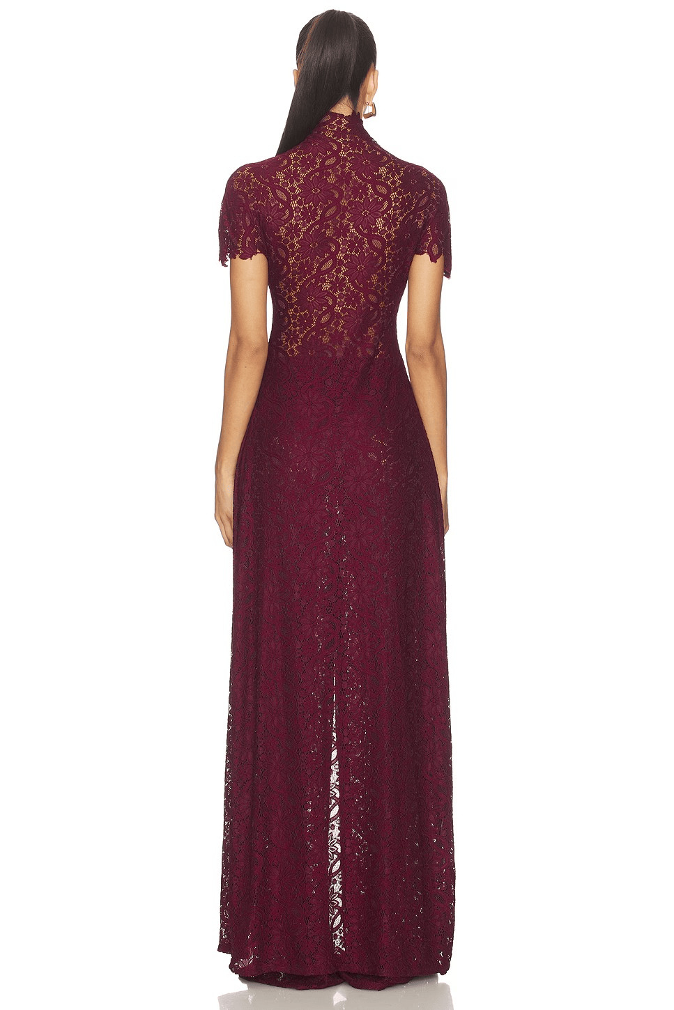 Independent Website European American Women's Clothing Lace Solid Color Dress With Hollow Out Round Neck,_ecoleips.com