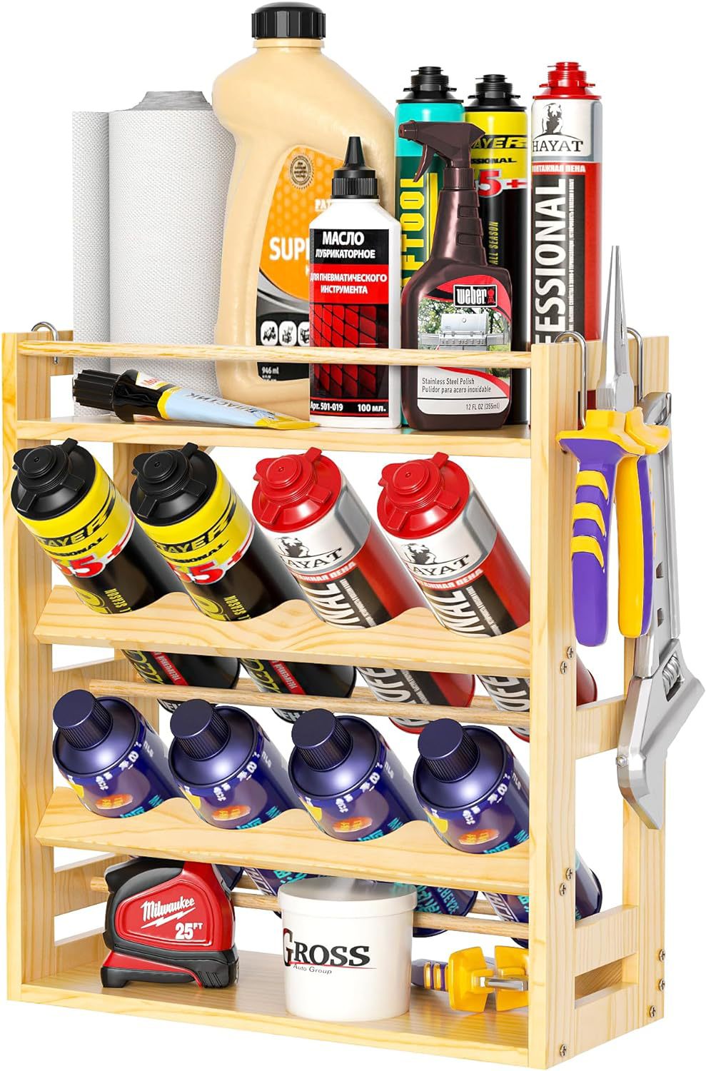 Spray, wooden paint, storage system, lubricant