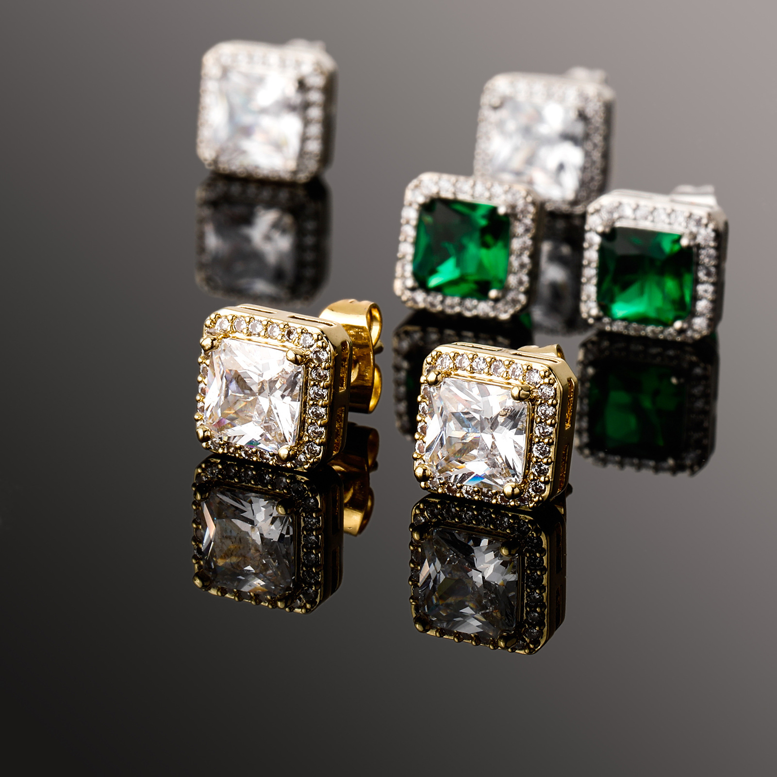 Square fashionable elegant geometric earrings with zircon