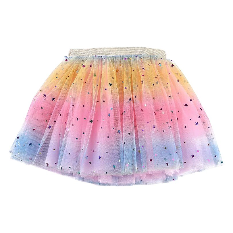 Новое Сетчатое платье принцессы, Европейская и американская детская одежда, платье-пачка, детское Тюлевое платье с пятиконечной звездой и радугой