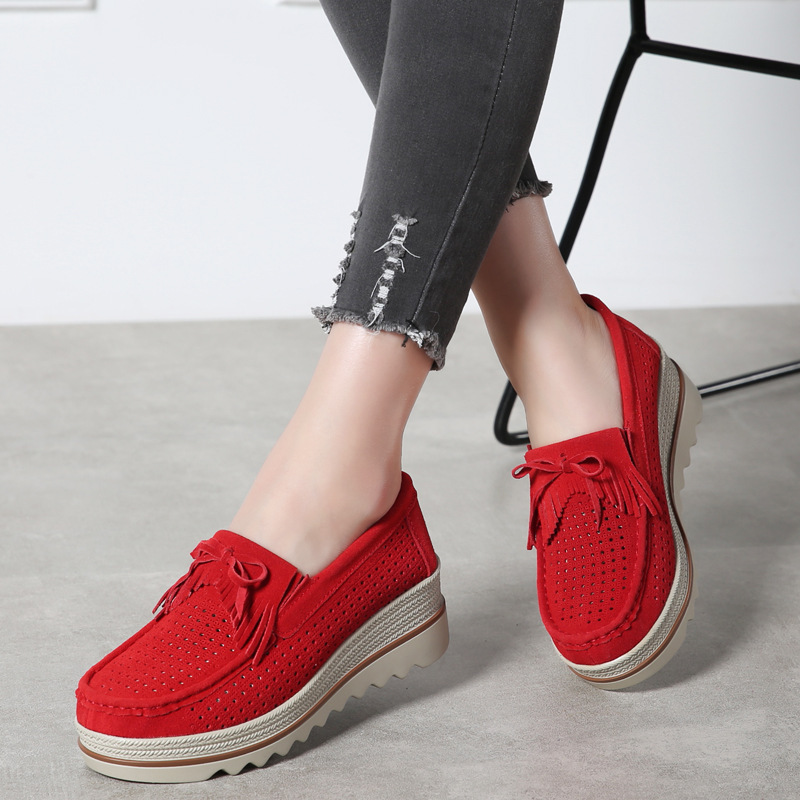 Zapatos de plataforma nuevos de primavera 2018 para mujer, zapatos sin cordones con suela gruesa, zapatos casuales de cuero suave para mamá, zapatos de talla grande