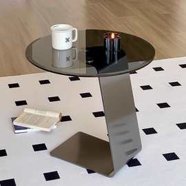 新款轻奢创意边几客厅沙发玻璃茶几小圆桌现代可移动设计师角几