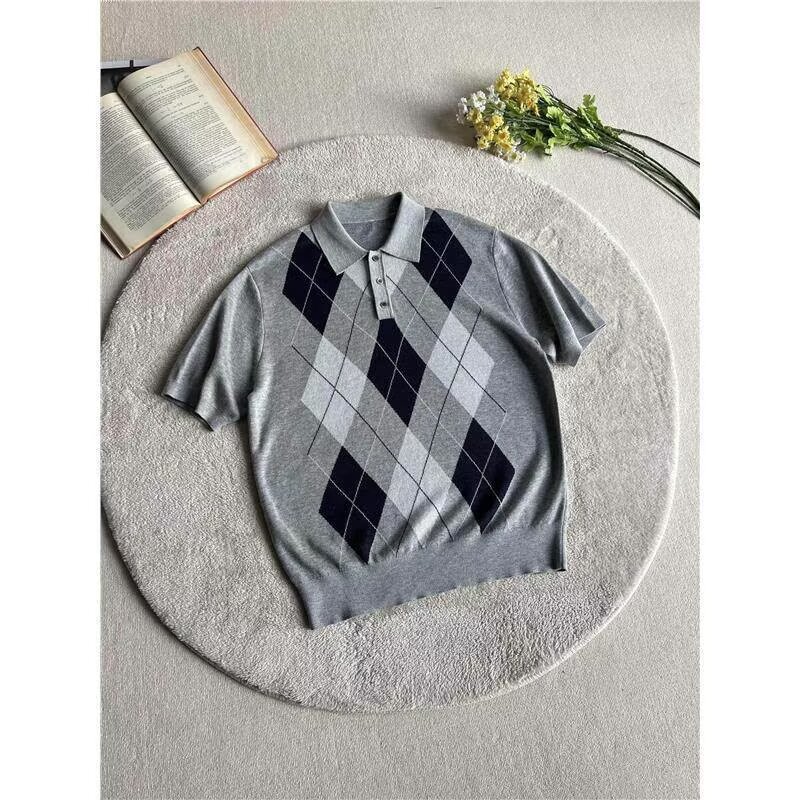 Camisas de polo de manga corta con solapa de hombre con solapa de diamantes de verano T-shirt fábrica transfronteriza al por mayor