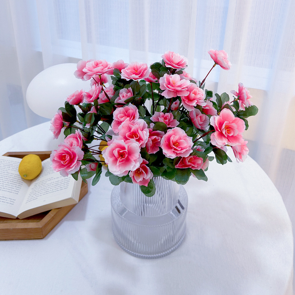 跨境仿真杜鹃花映山红装饰花束人造假花把束婚庆家居装饰绢花假花