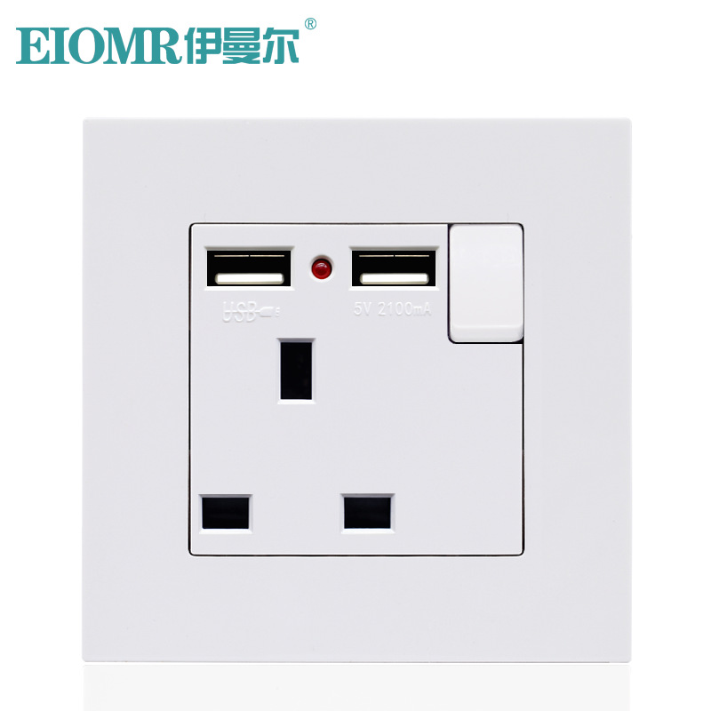 白色13a英標スイッチソケットソケットUSB typeC角穴パネル付き香港マカオ3穴英式ソケット暗