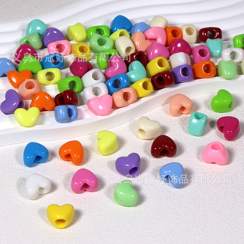Acrylic Uv Colorful Heart Perforated Peach Heart Solid Color Loose Beads Beaded Mobile Phone Chain Bracelet DIY Jewelry Accessories