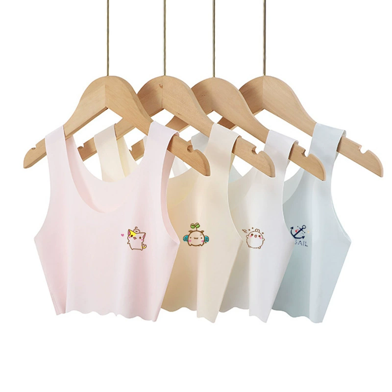 Развивающий жилет для девочек 7-14 лет, нижнее белье для девочек, бесшовный ледяной шелк, жилет для учащихся начальной школы, летний тонкий