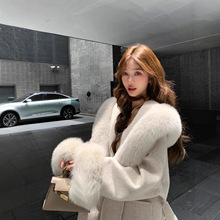 沪上千金25秋冬新款狐狸毛领连帽双面羊绒大衣女韩版毛呢皮草外套