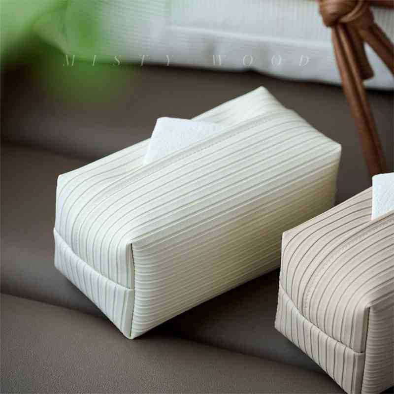 Caja de pañuelos a rayas simple, caja de dibujo con patrón de cuero, mesa de comedor para sala de estar, caja de almacenamiento, lujo ligero de alta gama para automóvil