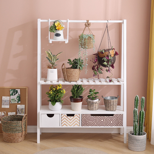 2I Solid Wood Multi-Layer Storage Rack Balcony Flower Rack Simple Indoor Hanging Basket Flower Rack Floor-Standing Entrance Storage