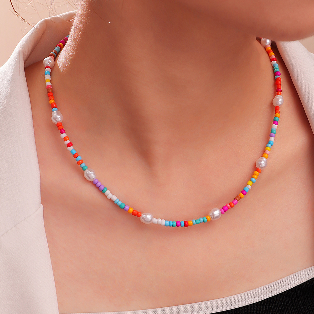 Bohemia Color Miyuki Beads Imitation Pearl Beaded Necklace Wholesale Nihaojewelry display picture 1