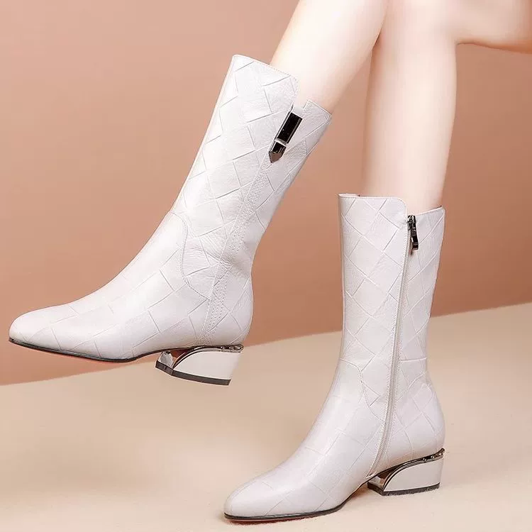 2023 Новые осенне-зимние сапоги, женские сапоги на толстом каблуке и среднем каблуке, женские сапоги из мягкой кожи, женская обувь, зима