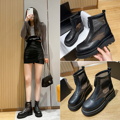 網紗镂空馬丁靴夏季網靴薄款網格镂空靴子2021年新款短靴範順2108