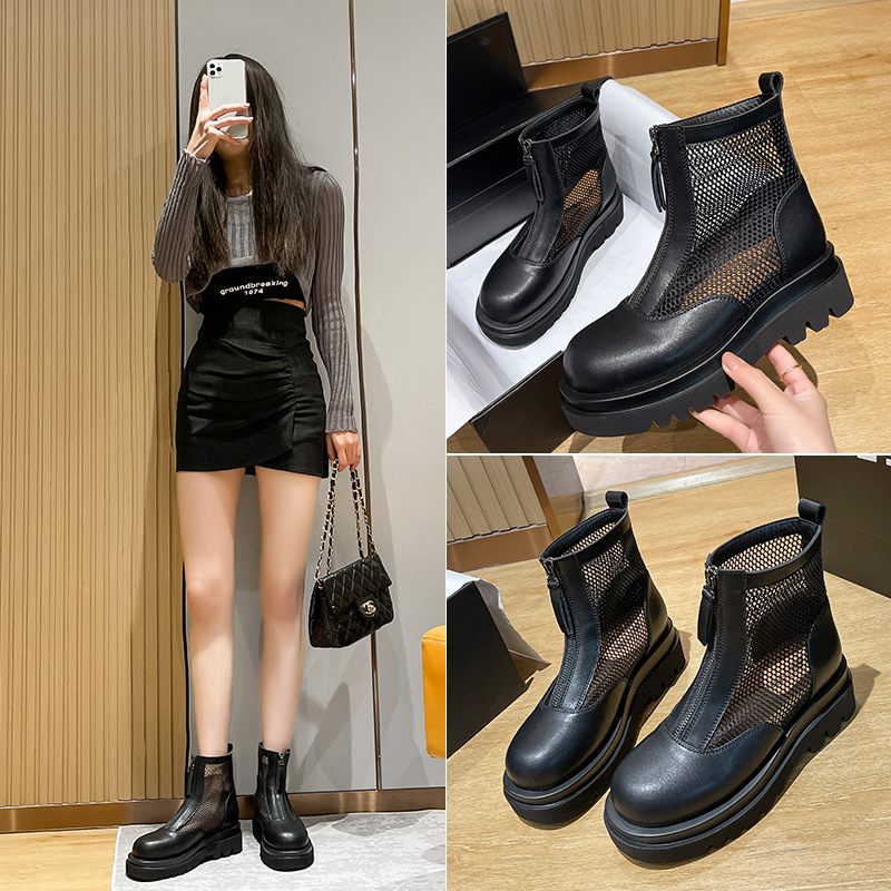 網紗镂空馬丁靴夏季網靴薄款網格镂空靴子2021年新款短靴範順2108