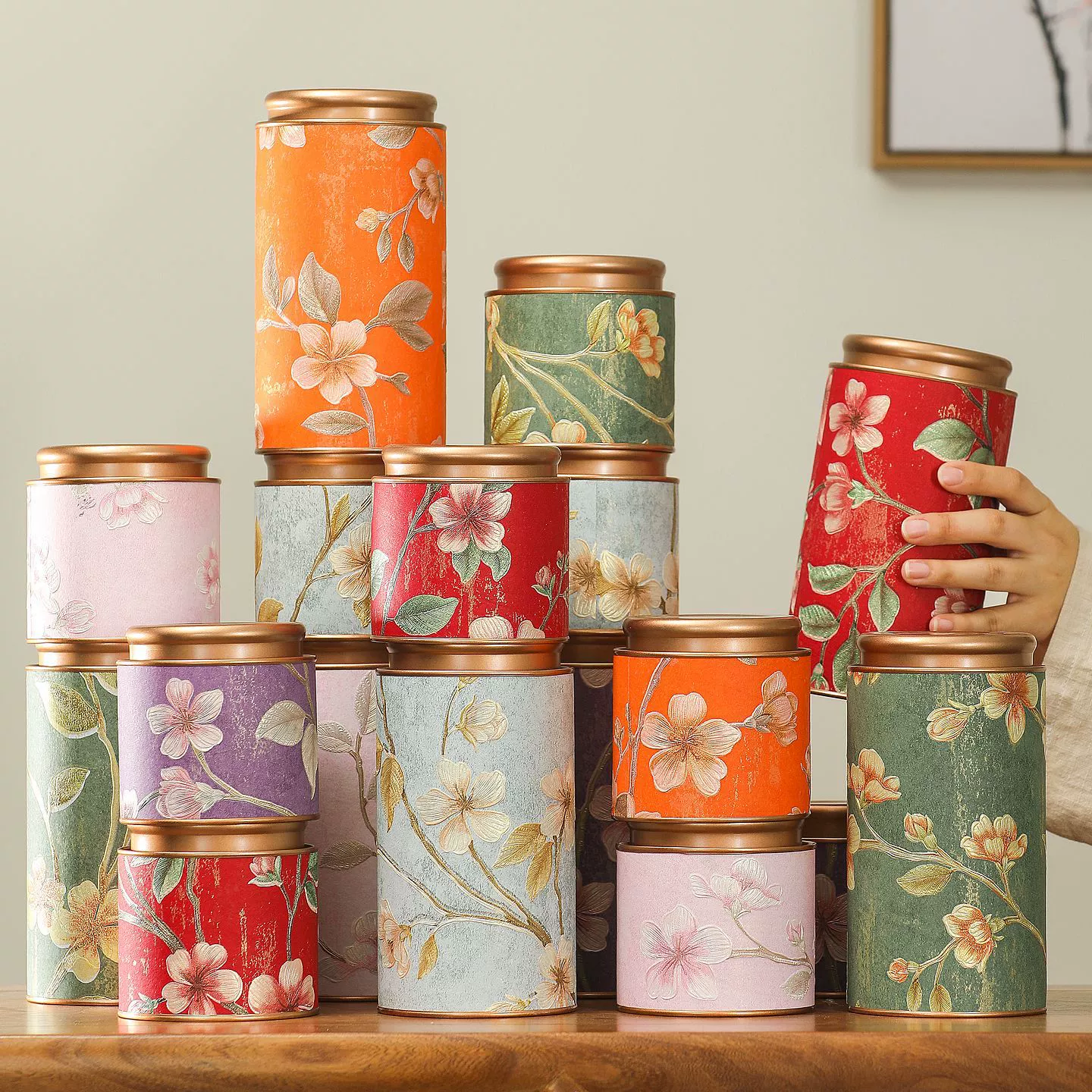 Чайные банки, бумажные банки, цветы, новые герметичные банки в китайском стиле, черный чай, зеленый чай, чай улун, чай с розой, оптовая продажа чайной упаковки