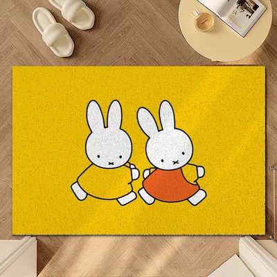 Cut to Size, Entryway Door Mat — Avtomobil döşəmə paspasları - miffy-rabbit-playing-40x60cm-silk-circle