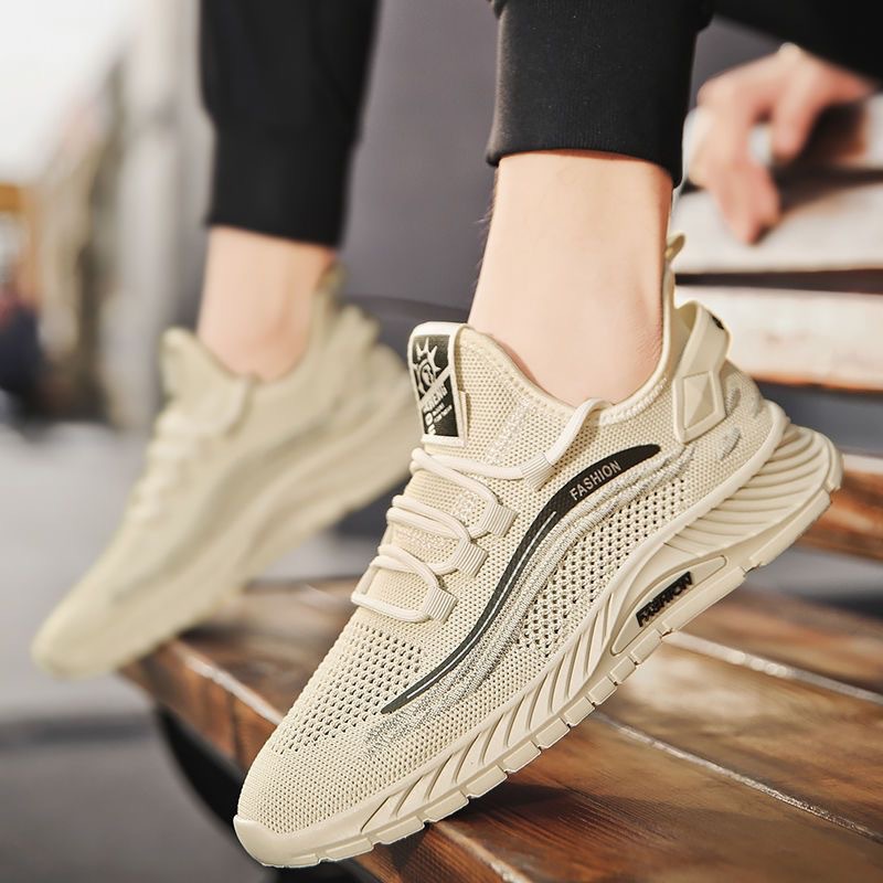 Chaussures de course respirantes Flyweave pour hommes, été, semelle souple, chaussures décontractées en maille, blanches et noires, à lacets, polyvalentes, pour jeunes_voghion.com