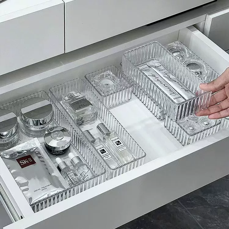 Acrylic Storage Box Organizer, Transparent Drawer Tray, Stackable, Sizes S–XL (8×8×4.5 cm S)