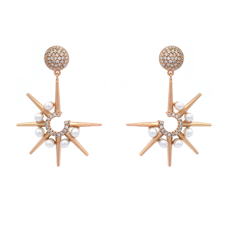 Joyas Xuping chapado 18K imitación de perlas erizo de mar pendientes de diamantes en forma de C pendientes de diseño creativo de flores de sol pendientes para mujeres