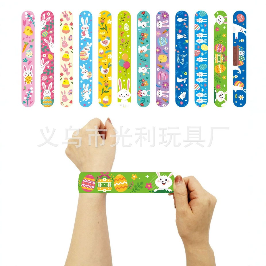 Трансграничные новые пасхальные хлопки ПВХ браслет яйцо кролик браслет HappyEaster дети хлопают по кругу