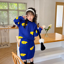 女童毛衣套裝2021秋冬兒童針織上衣裙子兩件套寶寶圓領套頭衫M46