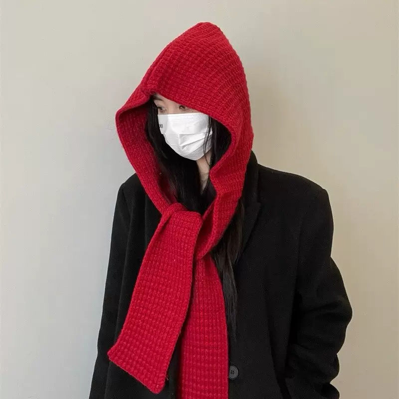 斗篷披肩连帽百搭时尚帽子围巾一体两件套纯色保暖秋冬季两用针织