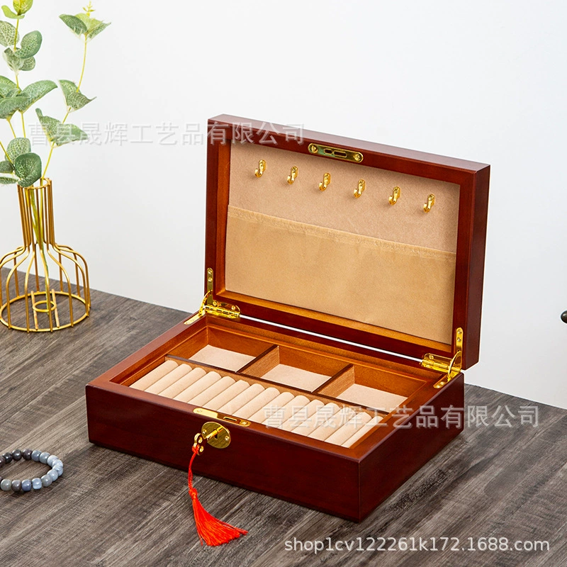 Retro storage system, antique storage box, necklace, ring, earrings, jewelry, wooden sophisticated accessory, light luxury style