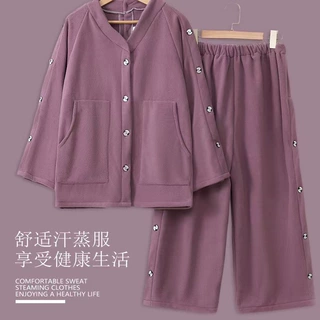 长款冬季艾灸服前后开扣加绒加厚开背按摩针灸刮痧理疗调理服套装