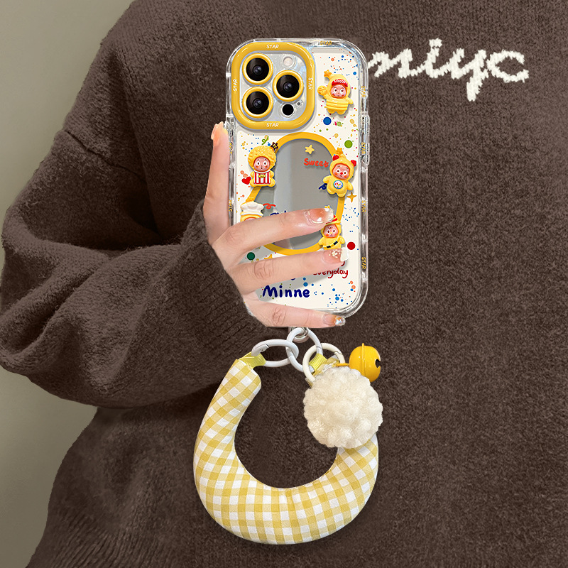 Cartoon Doll Lanyard Suitable for Apple 17 Pro Max Phone Case iPhone 15 Mirror Surface 16 Cute 14 High Aesthetic Value