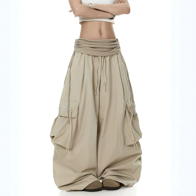 High street hip-hop style with a high-waisted, ruffled hem and pleated design, jazz dance curved-leg pants for women, summer slim-fit and loose-fitting for dancing
