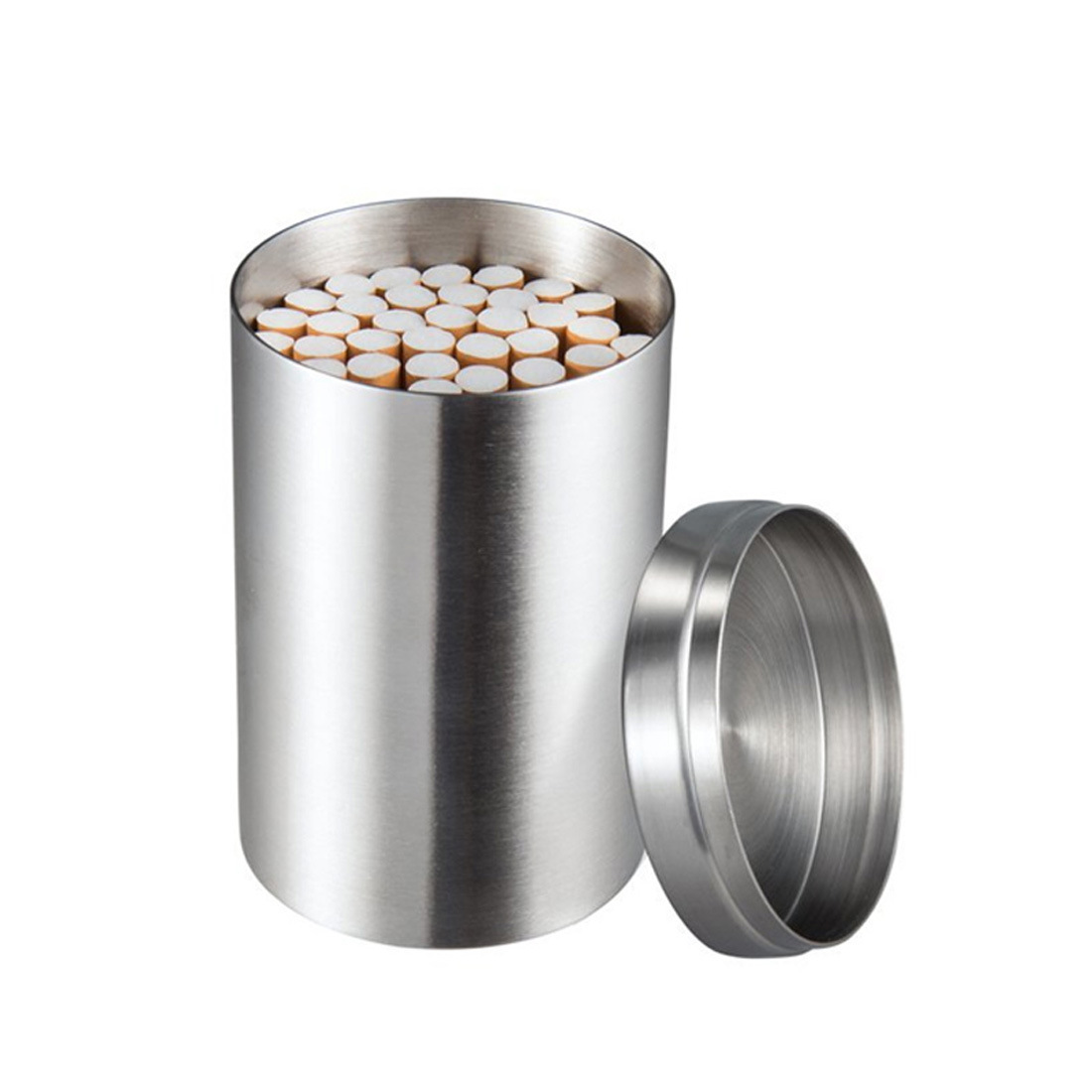 304 Stainless Steel Cigarette Box 50 Pieces Creative Men's Chimney Barrel Metal Large Capacity Car Ashtray Cotton Swab Storage Box