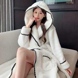 现货酒店风冬新款珊瑚绒加厚保暖男女同款中长睡袍情侣美容院睡袍