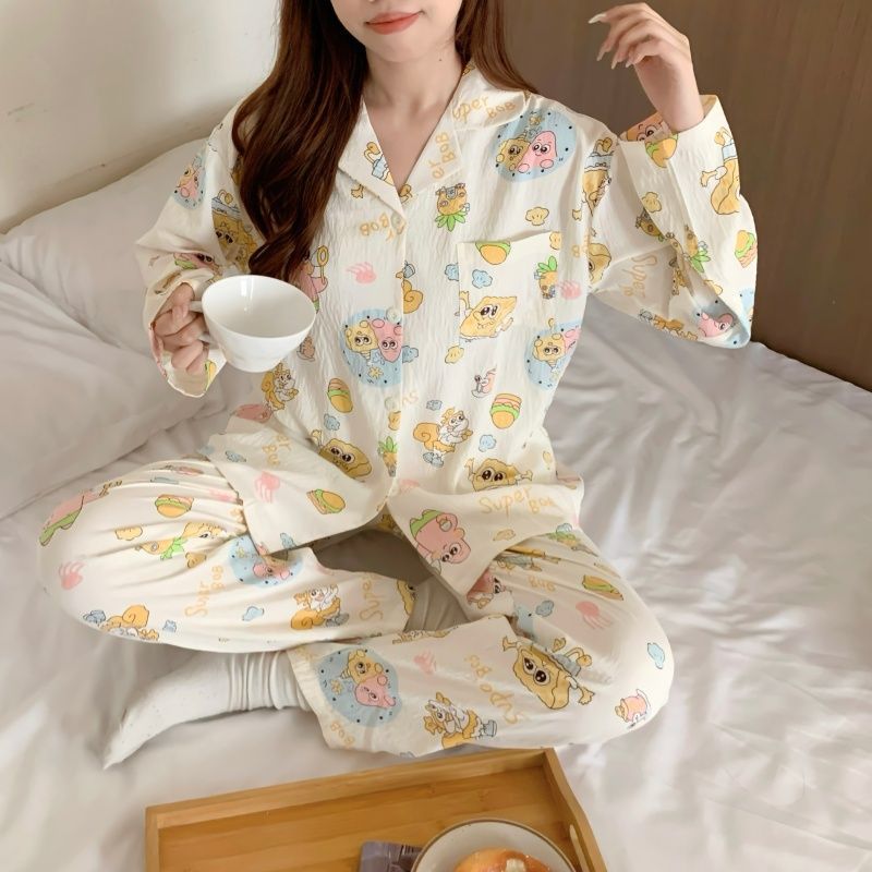 Al por mayor transfronterizo primavera y otoño dulce dibujos animados nubes de algodón pantalones de manga larga pijamas de niñas vestidos de hogar
