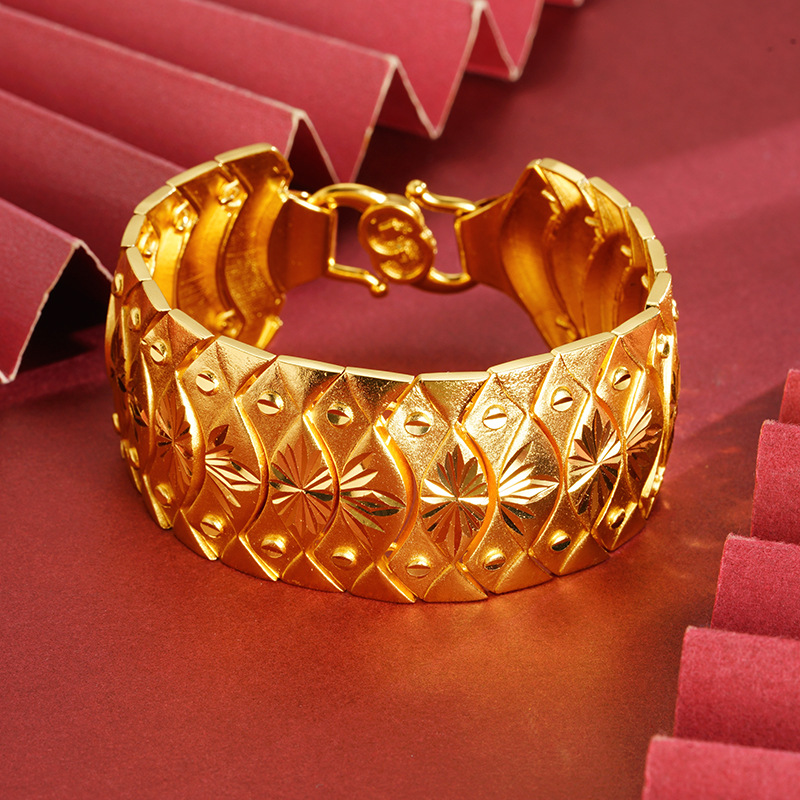 Brazalete de oro de arena hombre jefe cadena temperamento retro versátil alta sensación de joyería chapada en oro bronce joyería no se desvanecerá al por mayor