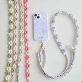 ins可调节长短手机挂绳编织花朵包包背带证件脖挂链斜跨手机链女